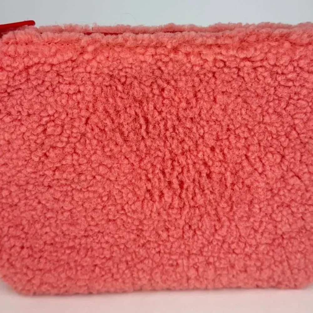 New Gap Pink Teddy Soft Plush Faux‎ Fur Zip Pouch Clutch Bag Purse OS